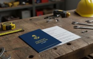 Un passeport prévention posé sur un établie regroupe l'ensemble des formations du salarié en santé et sécurité au travail