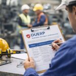 Un homme rempli le document unique d'évaluation des risques (DUERP) pour analyser les risques de son entreprise