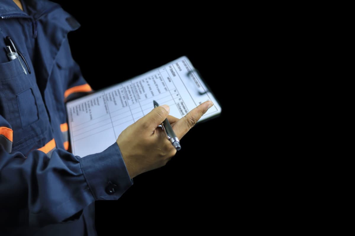Un agent réalise une analyse de risque afin de pouvoir rédiger le DUERP, document unique des risques professionnels